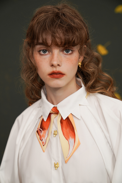 Fox Narrow Silk Scarf