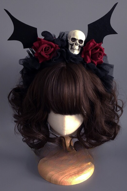 ゴシックスカルヘアクリップ+ベール+ヘアバンド+ヘアピン
