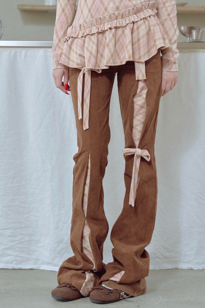 コーデュロイリボンフレアパンツ