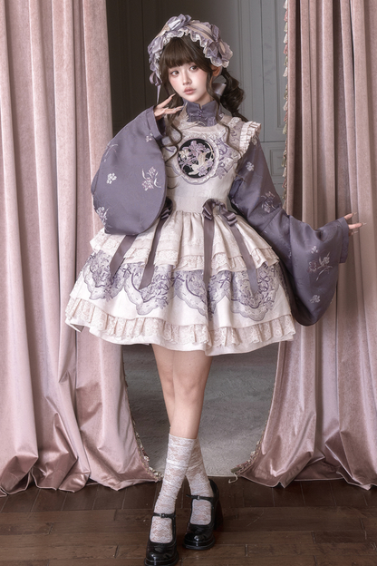 チャイナスタンドカラージャケット+サスペンダードレス+ヘアバンド