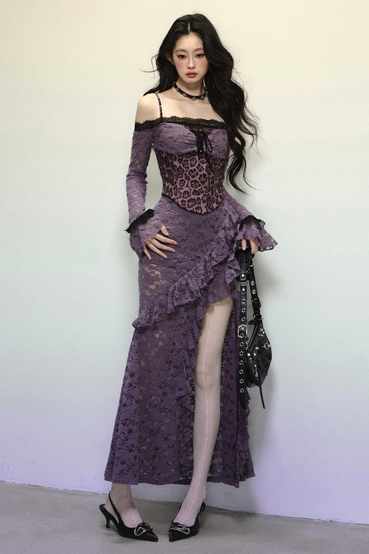 [Reservations] Oriental Purple Kite One-Shoulder High-End Lace Dress