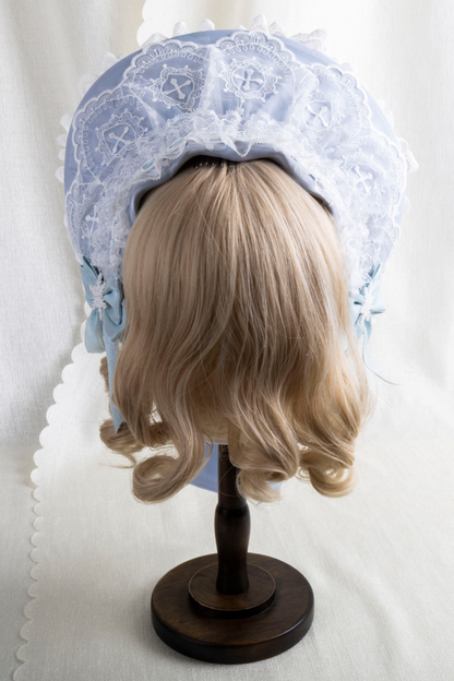 フリルアイスカラーロリータフラットハット+リボンクリップ+ヘアバンド+ハットクリップ