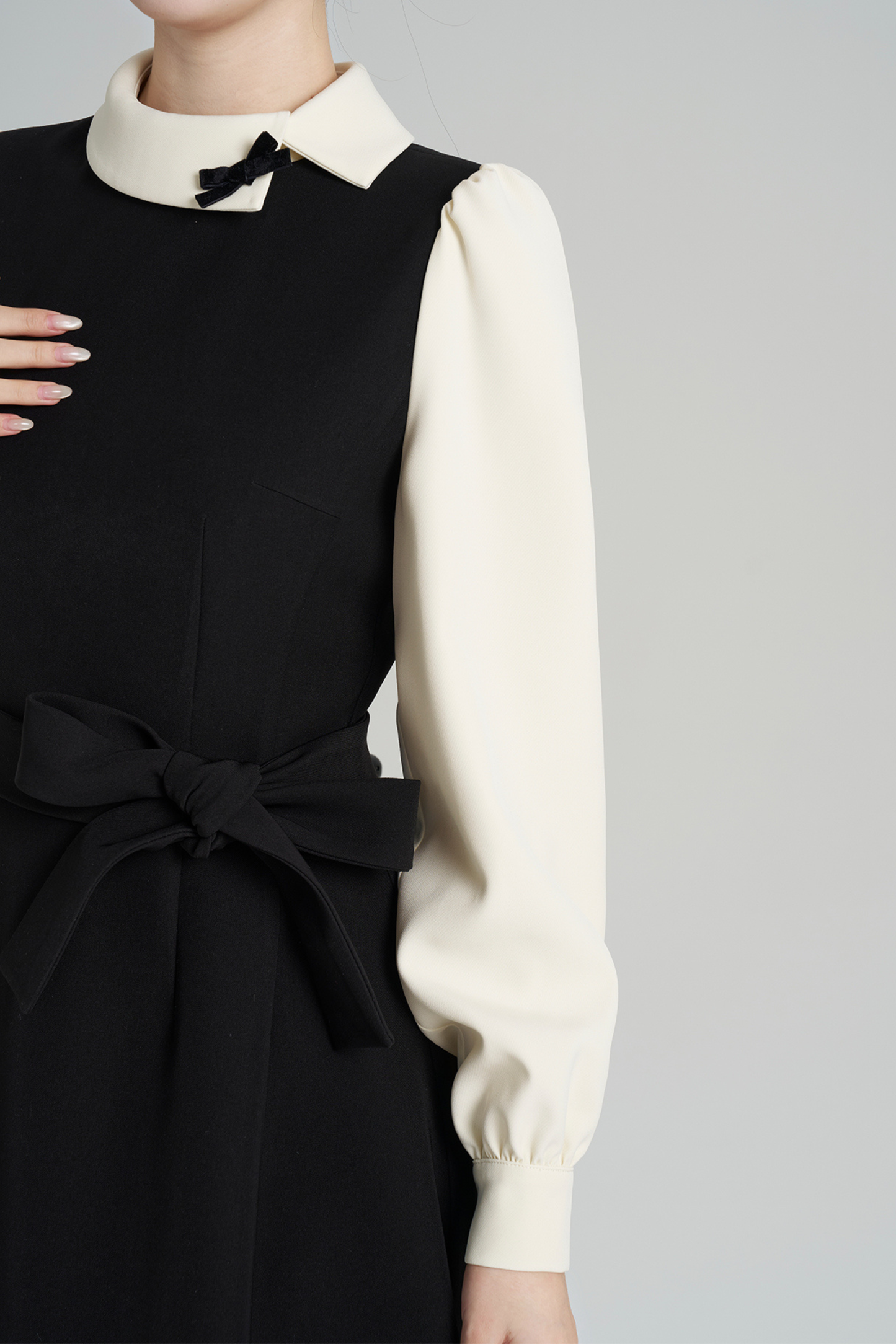 エレガントヘプバーンパッチワークドレス