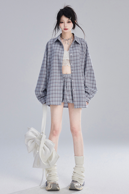 ヴィンテージチェックオーバーシャツ＋チェックショートスカート