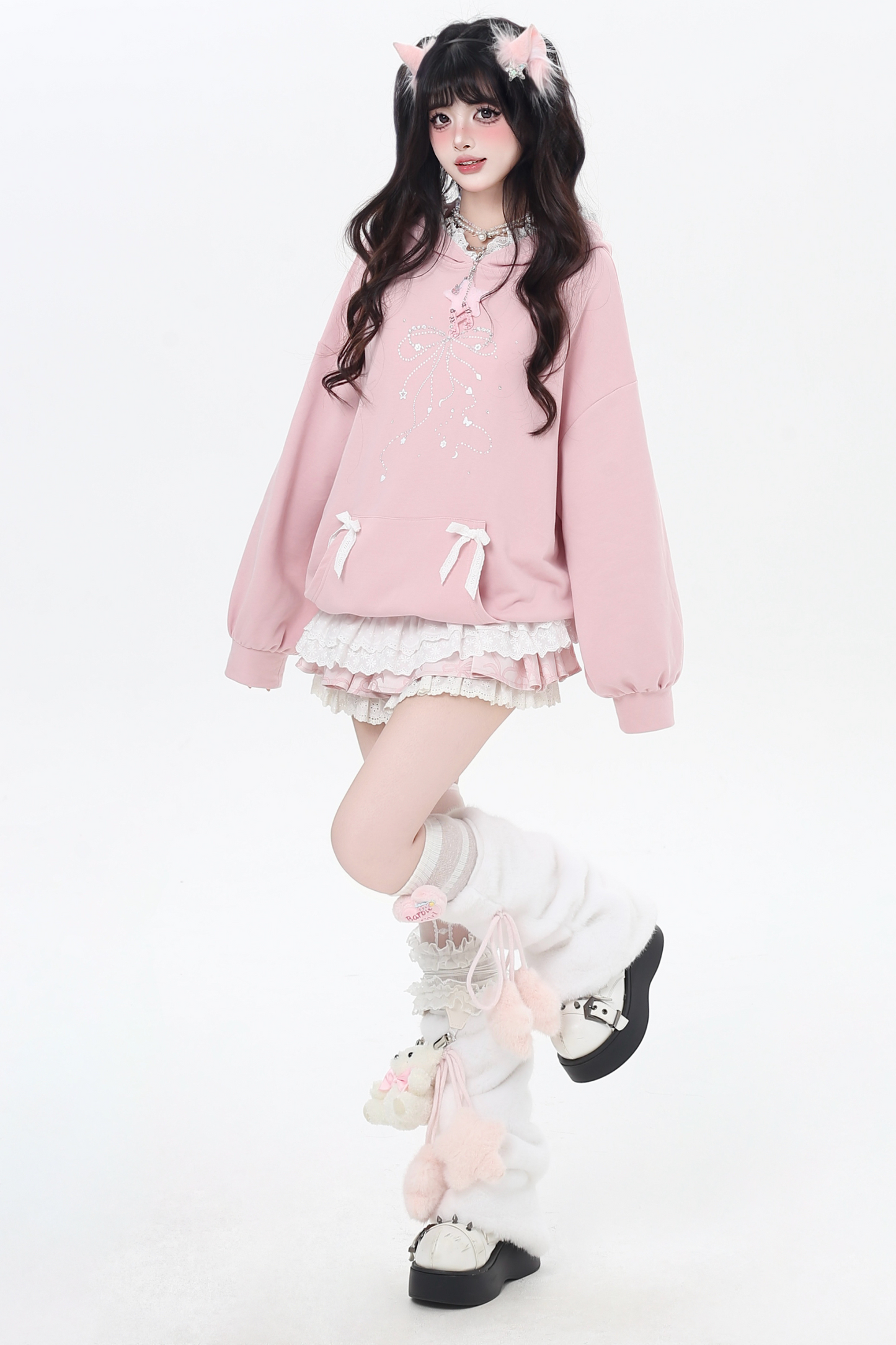 リボンデザインルーズフードスウェット