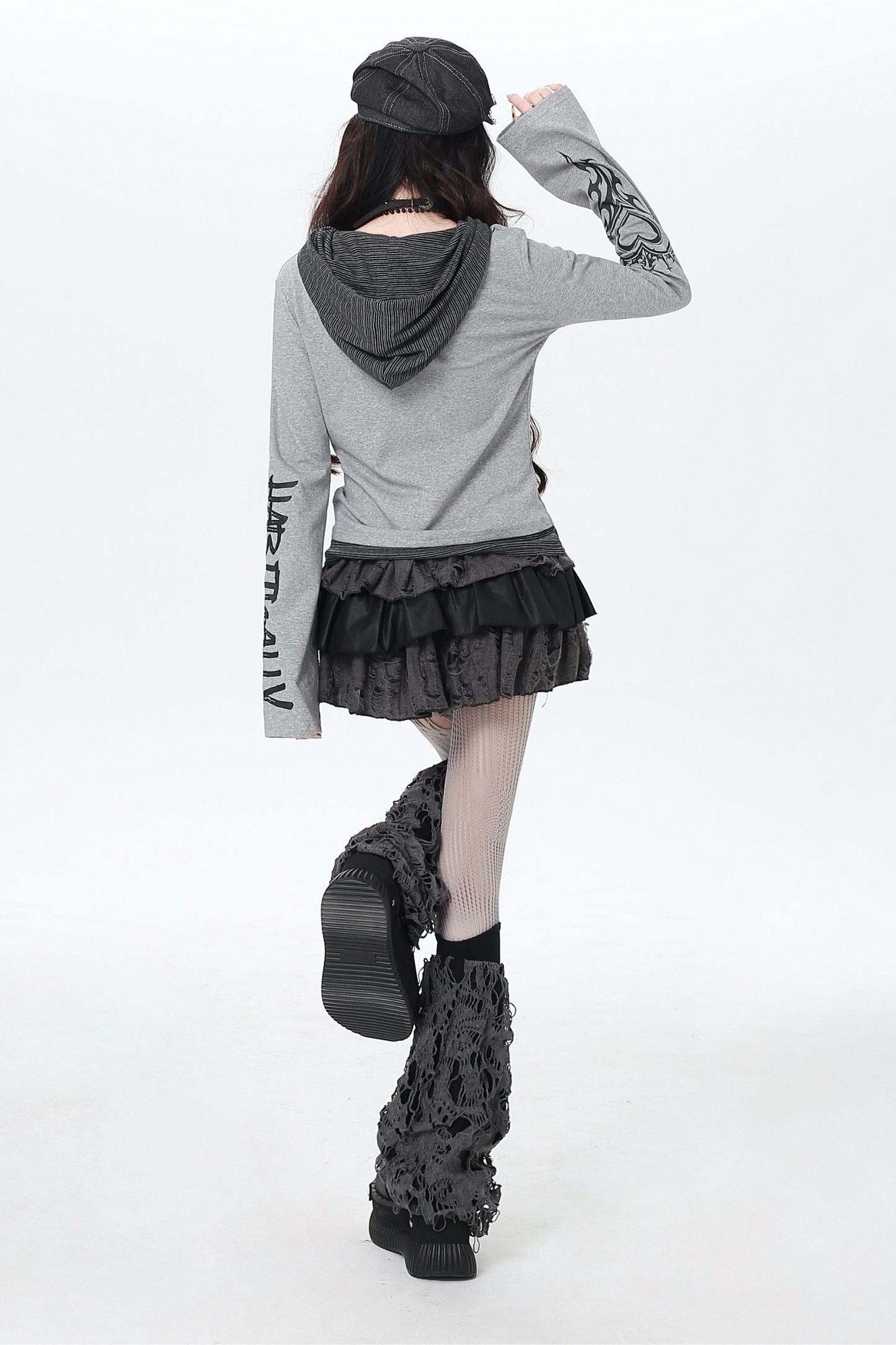 ゴシックアームデザインフードトップス