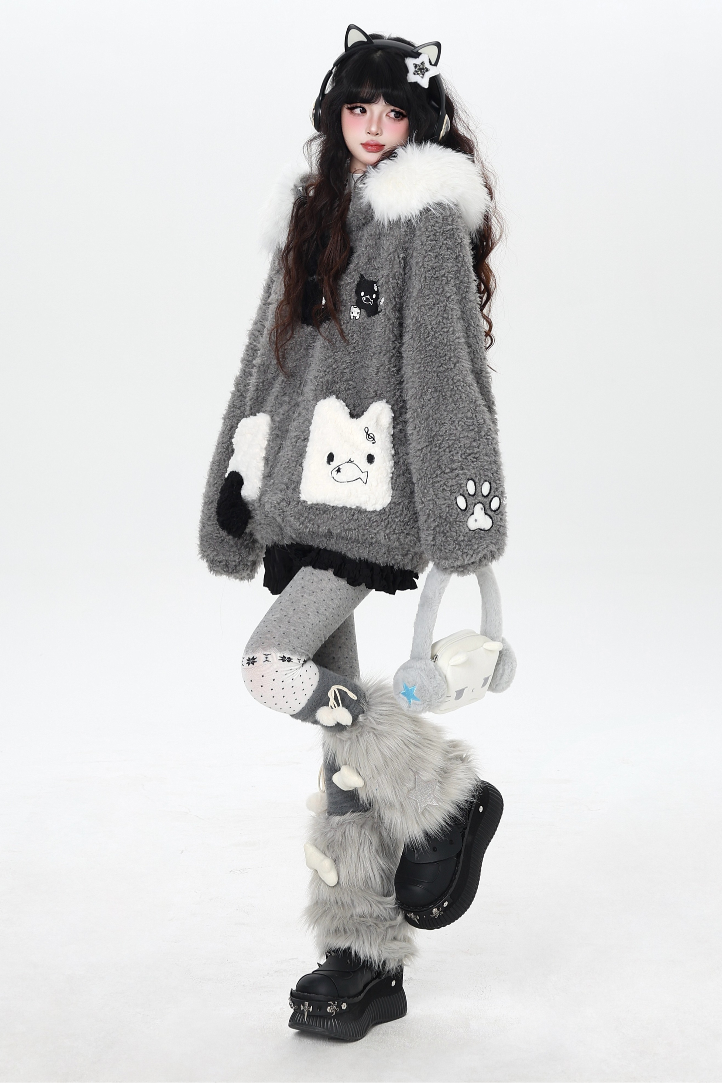Cat Ear Fleece Hooded Outerwear