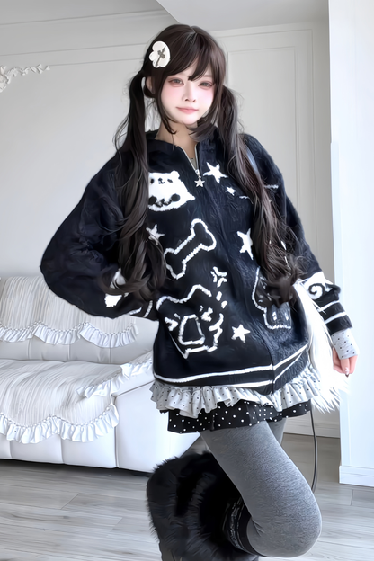 Animal Graffiti Hooded Zip-Up Hoodie