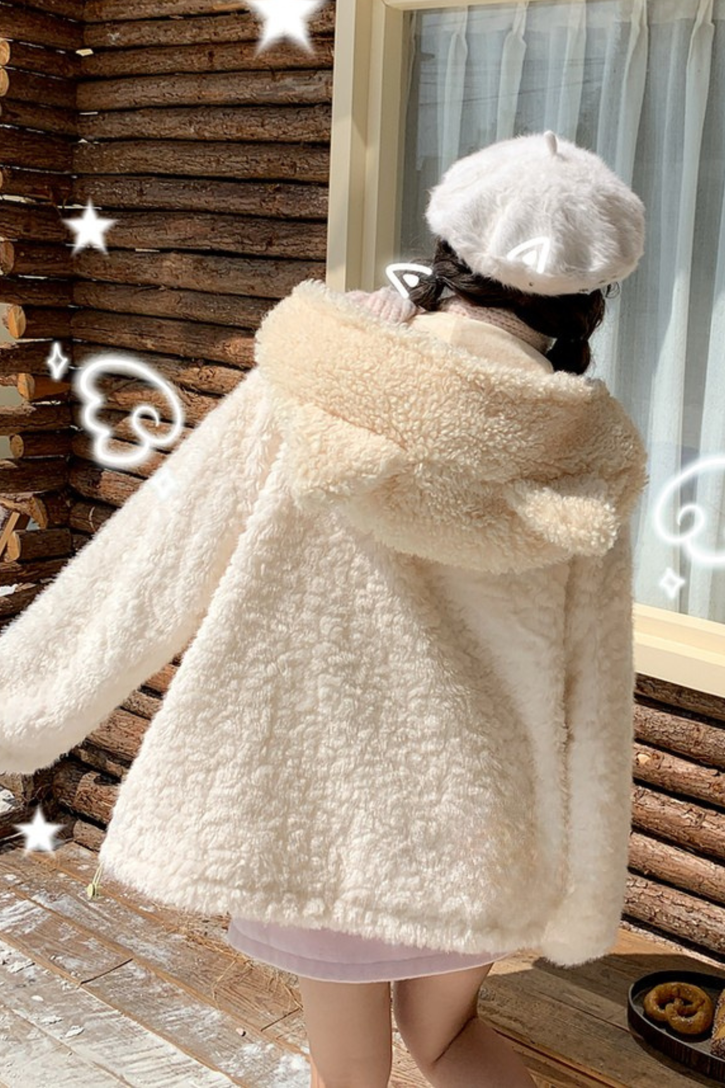 ホワイトファーキャットフードコート