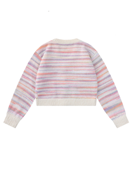 Sweet Rainbow Pink Stripe Short Knit Cardigan