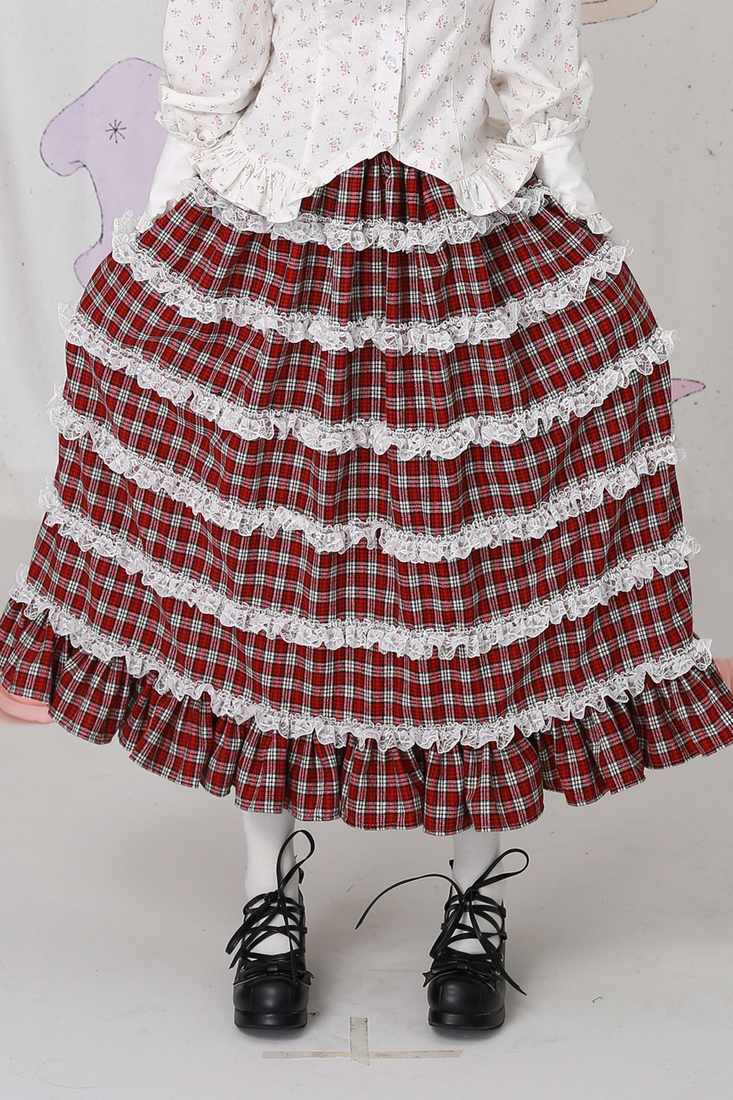 レッドチェックティアードロリータスカート