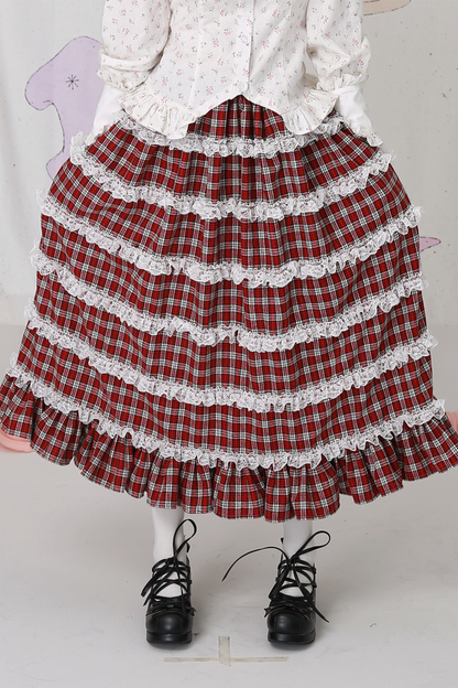レッドチェックティアードロリータスカート