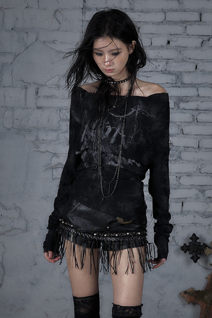 ダークパンクワンショルダートップス