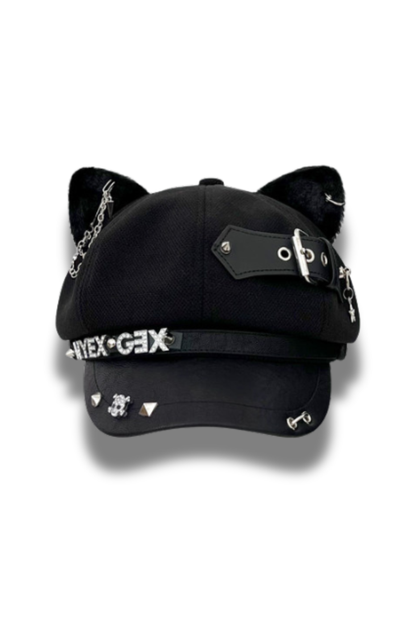Studded Leather Cat Ear Beret