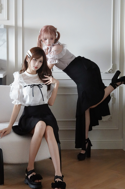 Ruffled Top and Bias-Cut Long Skirt Set-Up