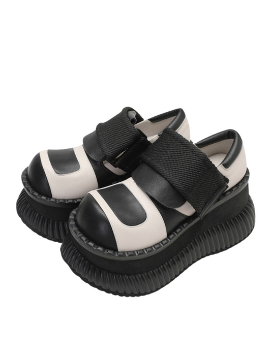 Leather Casual Velcro Platform Shoes
