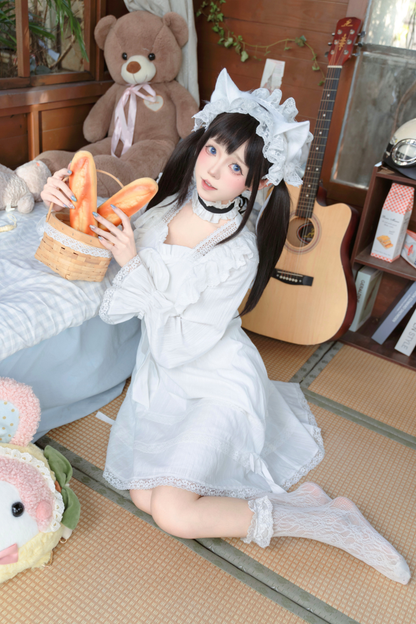 ホワイトレースプリンセスドレス+ヘアバンド