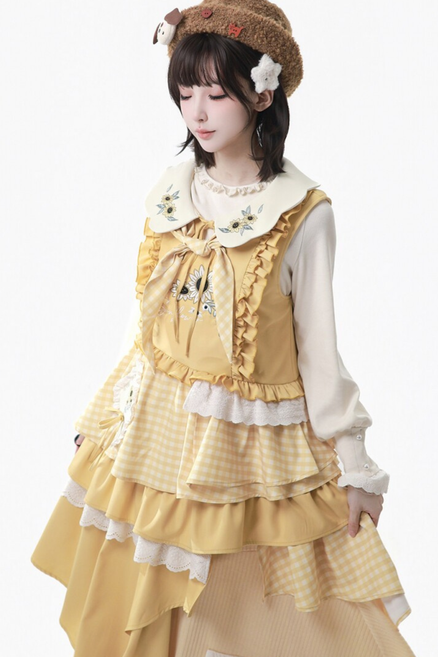 Gelbes Rüschen-Tanktop + Oberteil + Rock