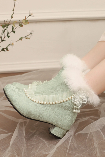 レースファーエレガントショートブーツ