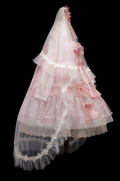 사쿠라 스위트 차이나 로리타 셔츠 + 목걸이 + 리본 + 베일 + 클립