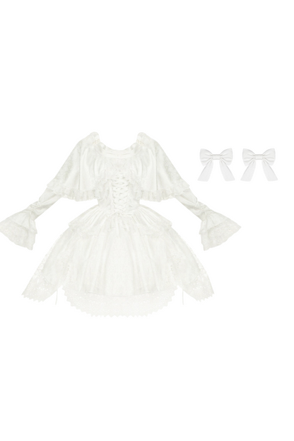 [Reserved Item] Pure White Multi-Wear Lolita Dress + Petticoat + Tail + Bonnet + Necklace + Ribbon