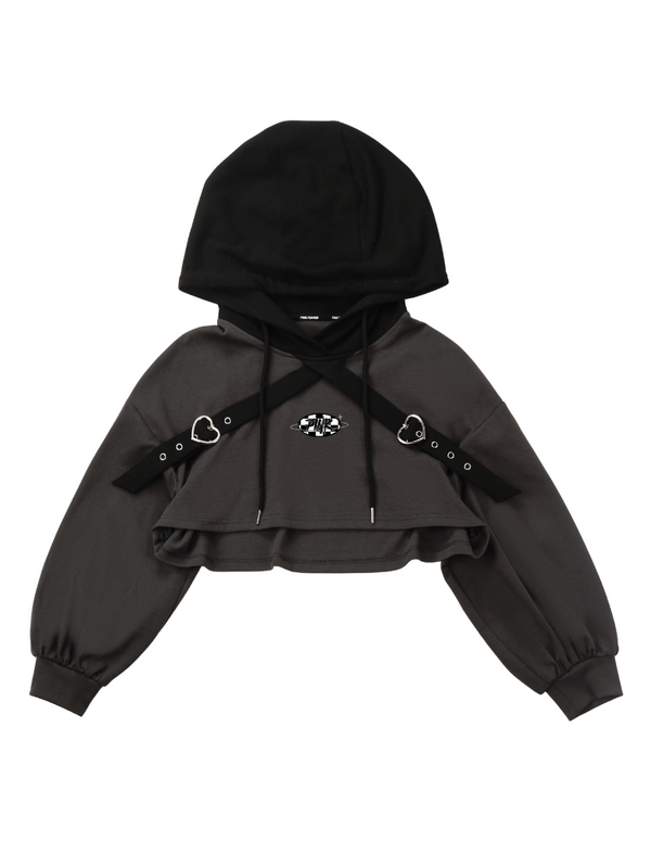 Black Gray Checkerboard Short Sweatshirt & Pantsuit