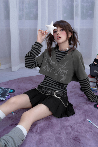 ボーダーツーピーススーツフードトップス