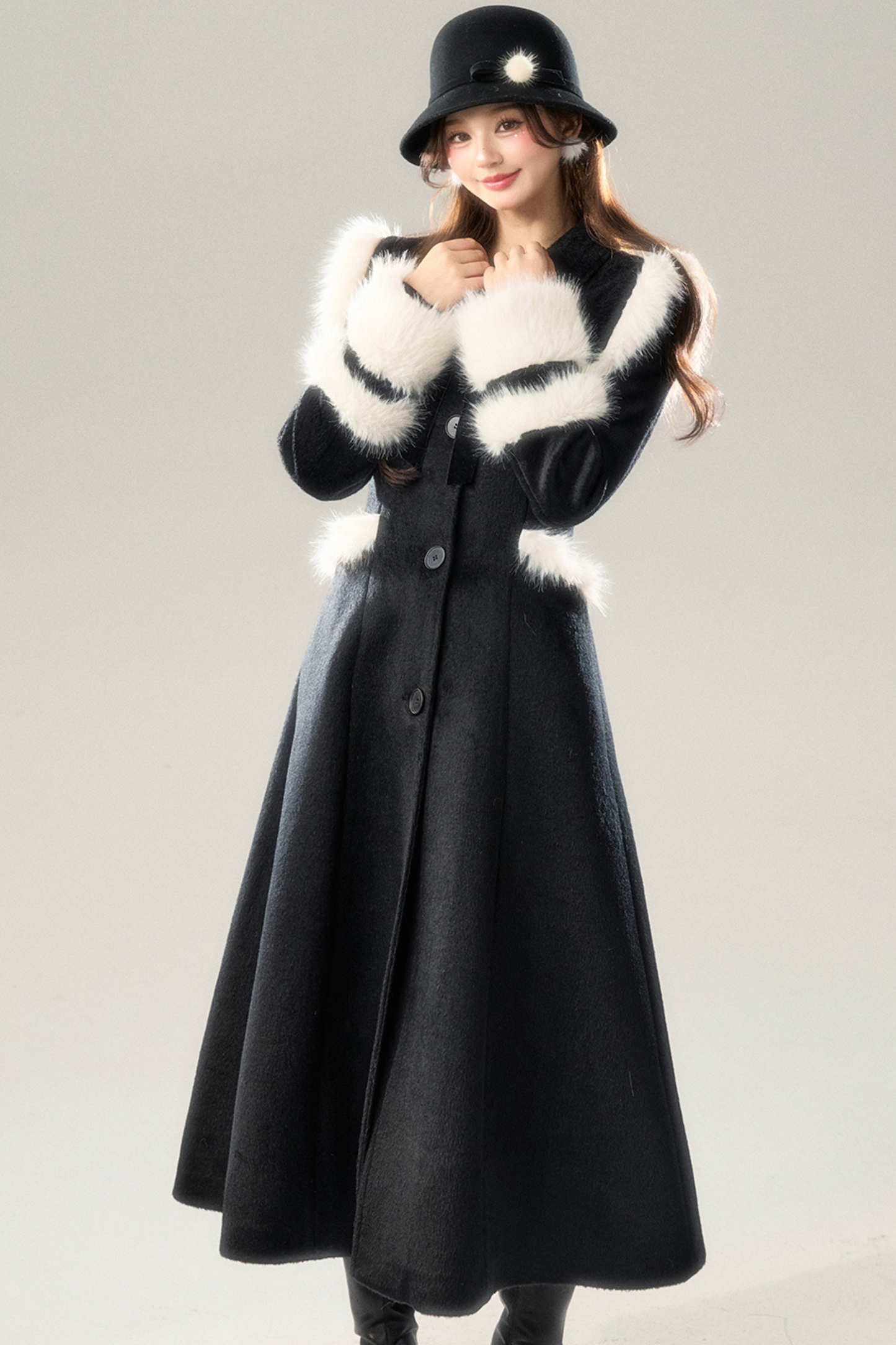 Big Fur Collar Long Coat