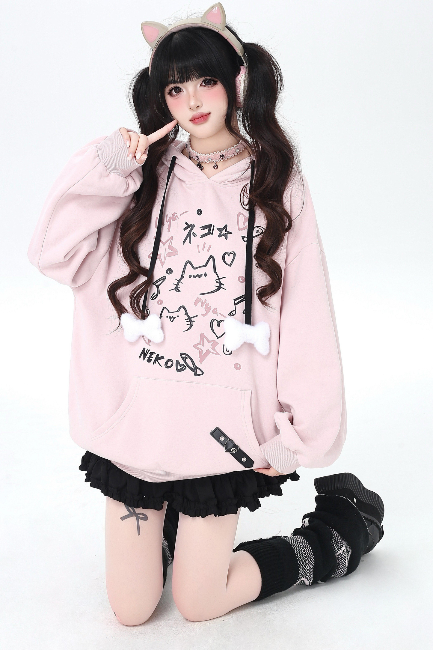Cat Graffiti Fleece Hoodie