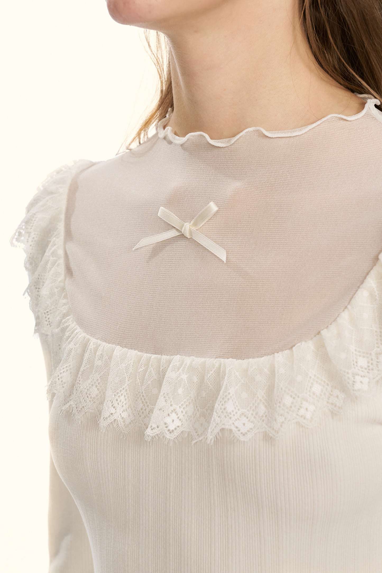 シアーリボンドールカラータイトトップス