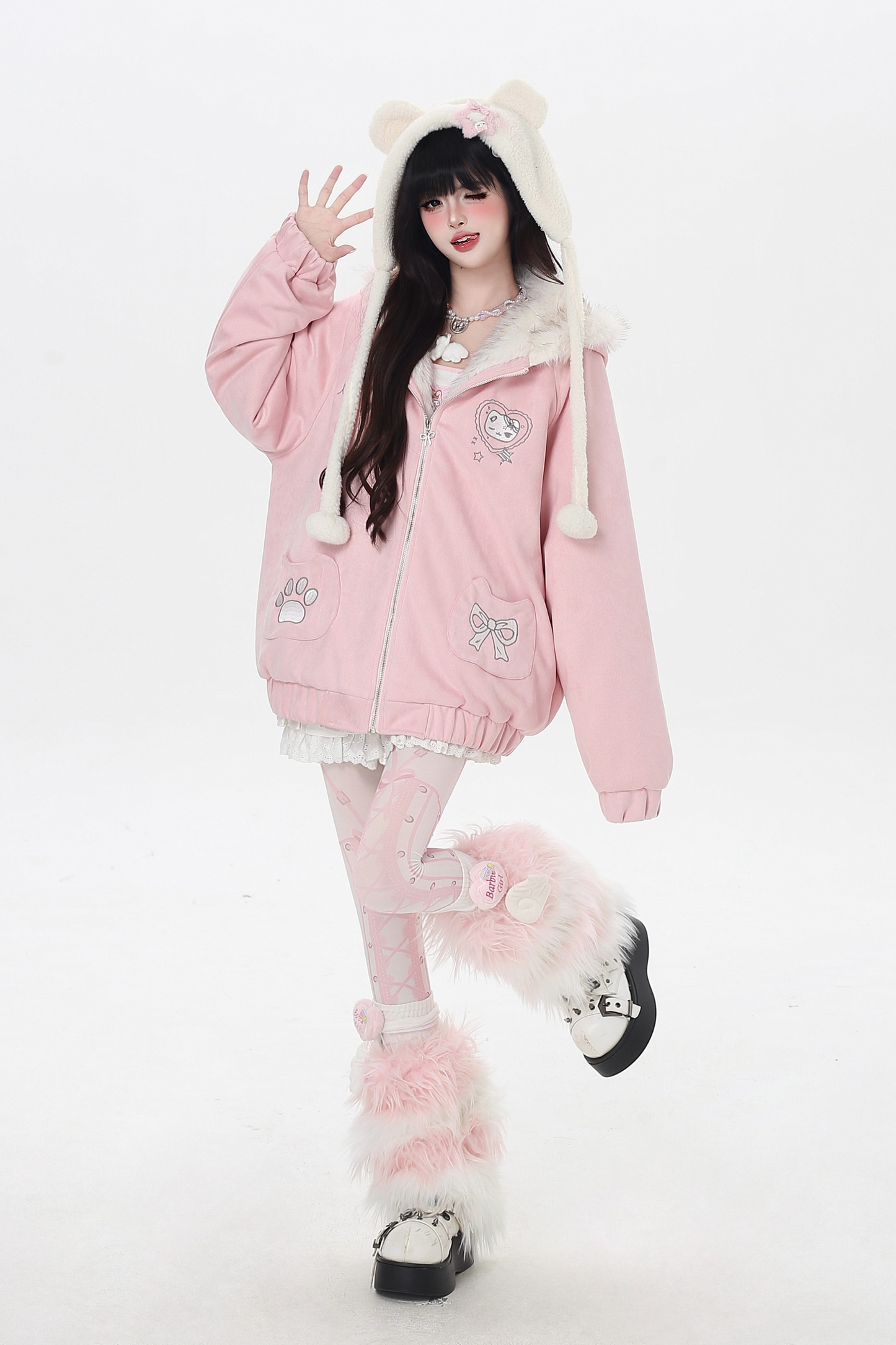 猫耳フードルーズジャケット