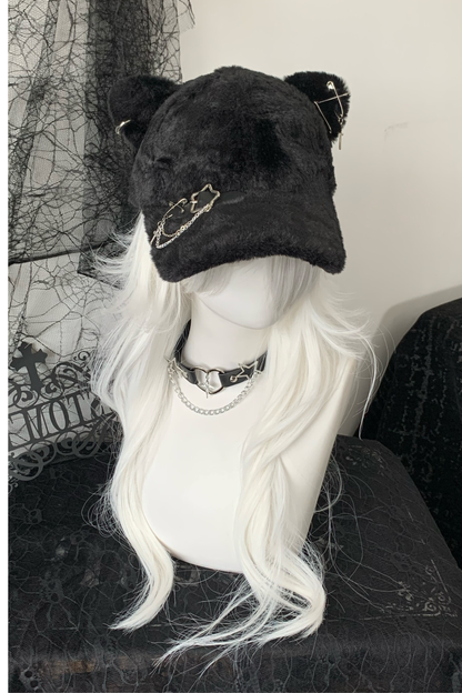 Cat Ear Fur Belt Chain Cap