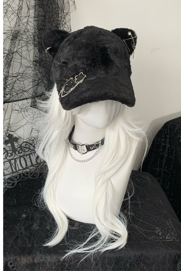 Cat Ear Fur Belt Chain Cap