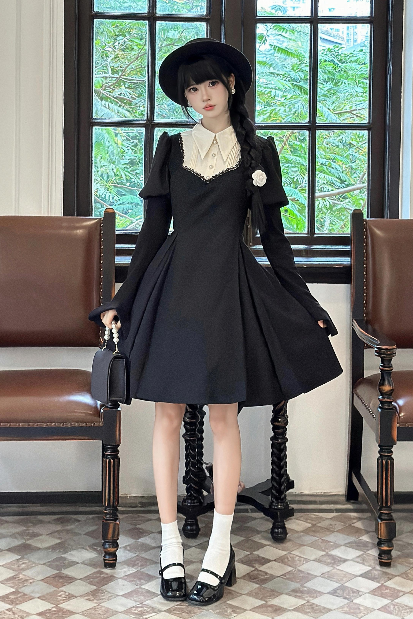 Gothic Lolita Fishbone Waist Slimming Dress + Shirt + Long Skirt