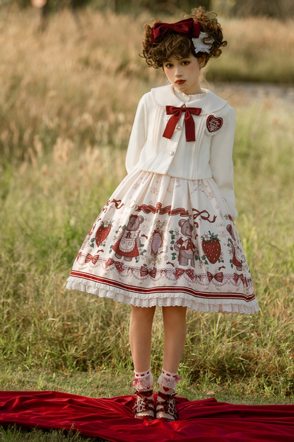 Bear Strawberry Doll Lolita Dress + Short Milk Jacket