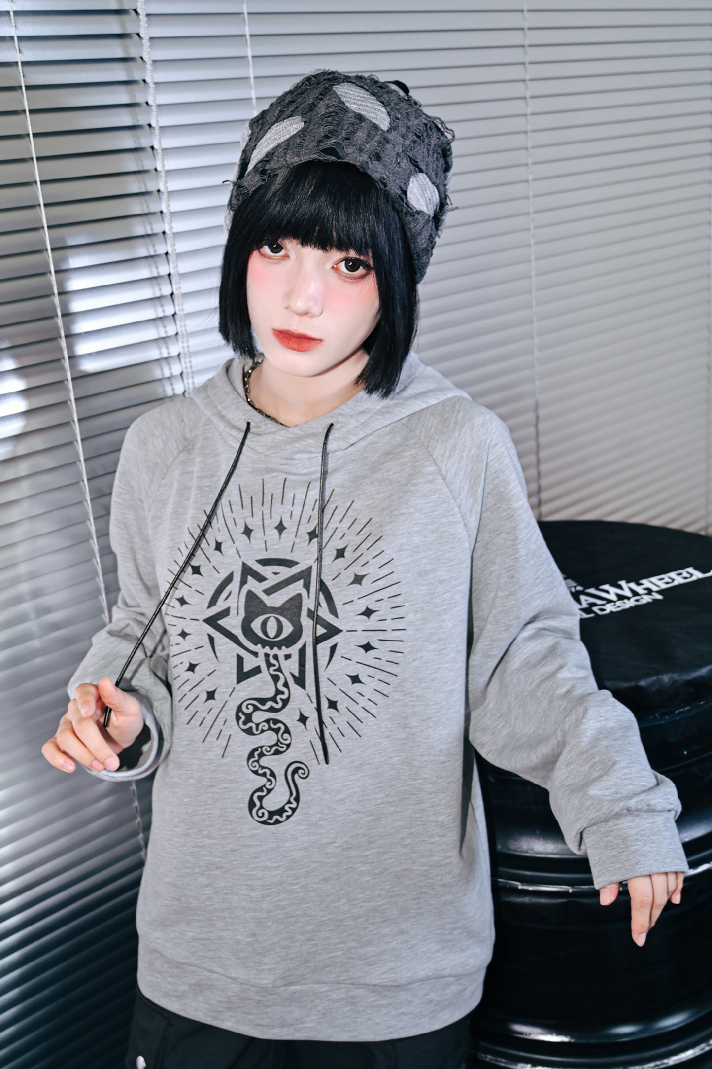 Gray Hooded Trendy Style Casual Top