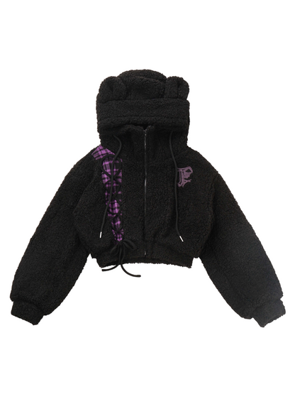 Schwarz und Lila Bear Foodie Boa Jacke und Shirt Bottoms Set-up