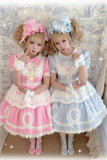[Vorbestellung] Retro-Puppenartiges Lolita-Kleid + Haarband + Clip + Haube + Hut