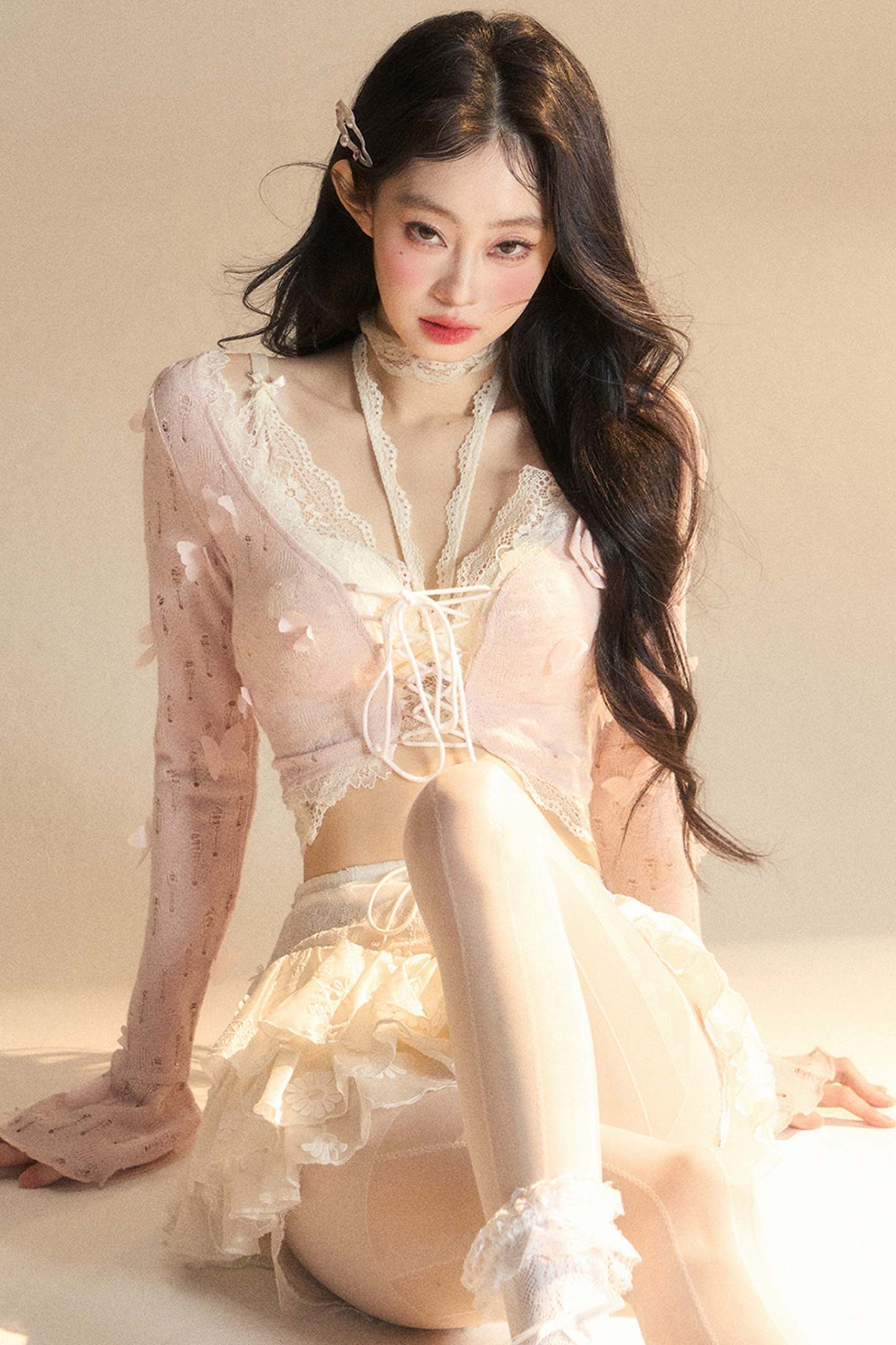 スイートハートドールレースカットアウトホルターネックトップス