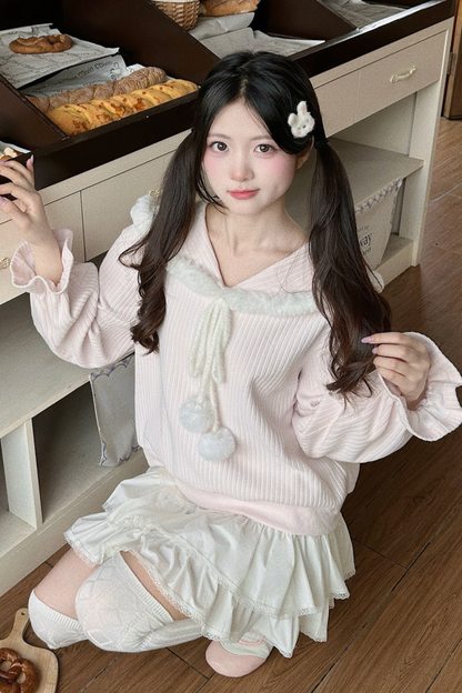 レースバニーフードトップス+スカート