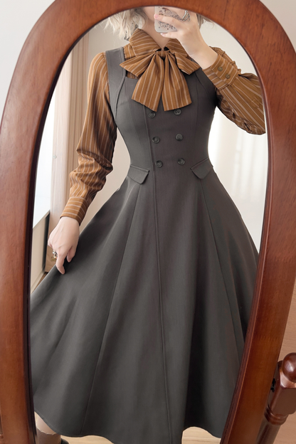 クラシカルストライプリボンシャツ