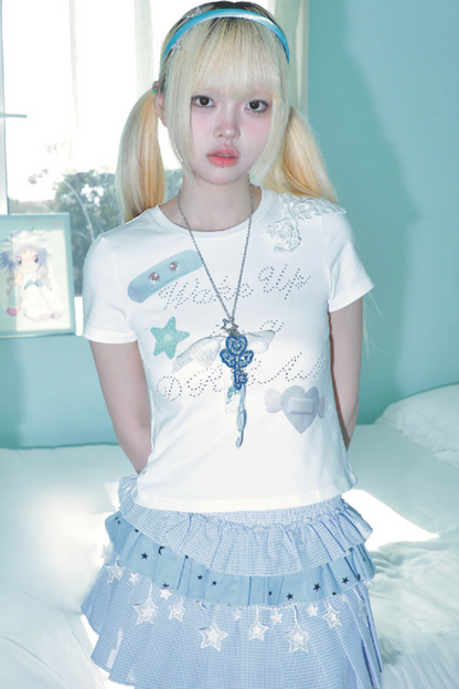 ショルダースリムドリームガールY2KTシャツ