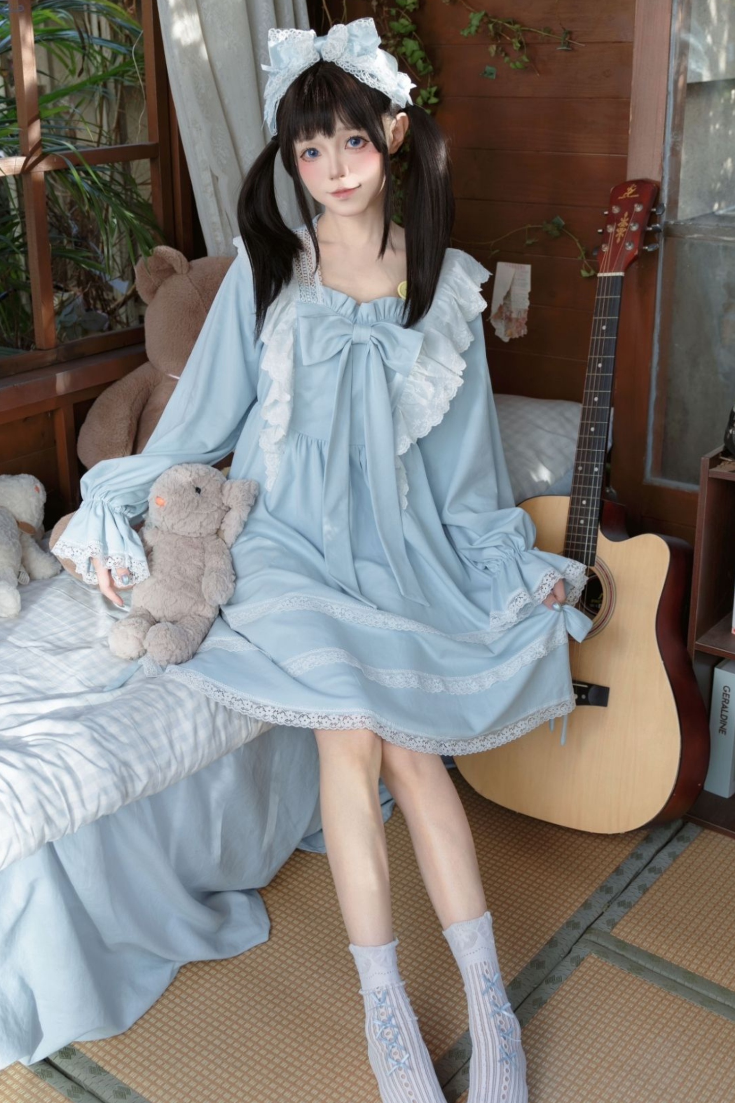 ブルーレースプリンセスドレス+ヘアバンド