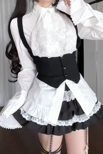 フリルフライングスリーブトップス+ケーキスカート