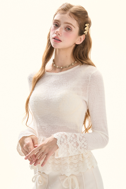 クラウドクリームレースニットトップス+インナー