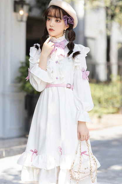 French Retro Girly Elegant Dress + Ribbon