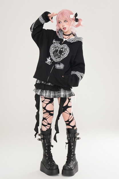 Rabbit Ear Check Hooded Cardigan