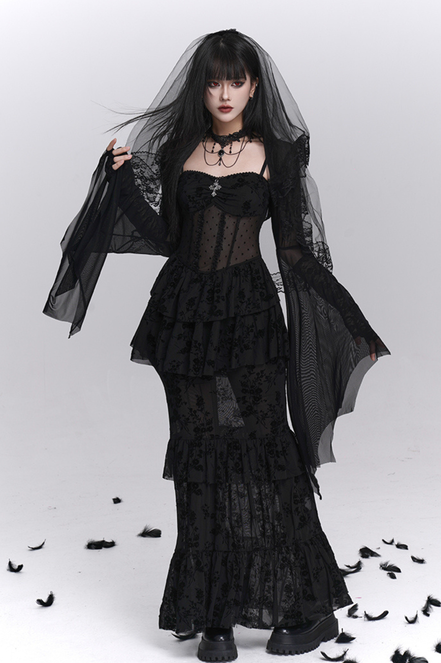 ゴーストガールゴシックマーメイドドレス＋シアーアウター