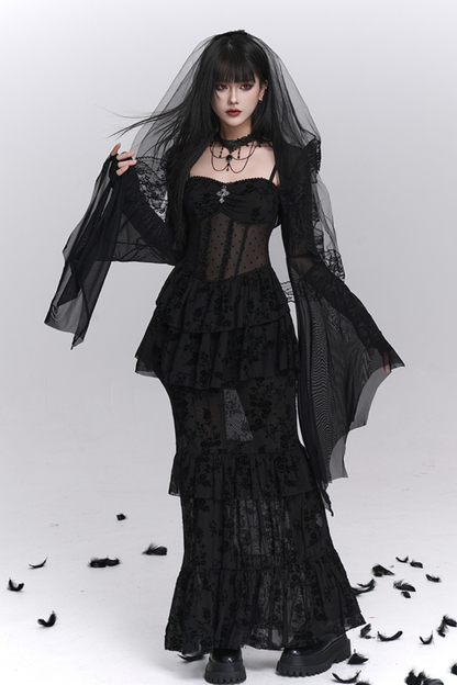ゴーストガールゴシックマーメイドドレス＋シアーアウター