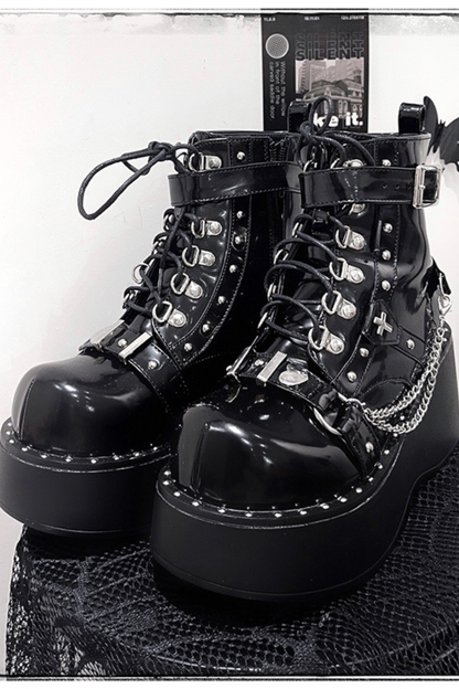 ダークパンクバックルプラットブーツ